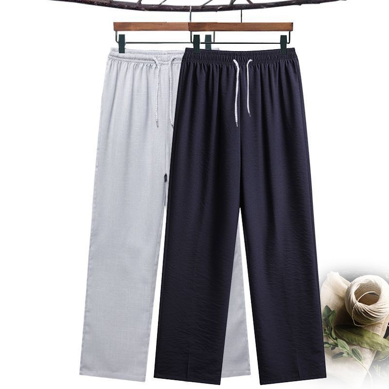 Celana kasual pria musim panas gaya Cina celana panjang pria paruh baya dan lansia yang longgar cela