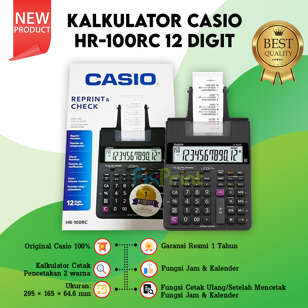 

Calculator Printing Casio HR-100RC 12 Digit Kalkulator Cetak Struk New