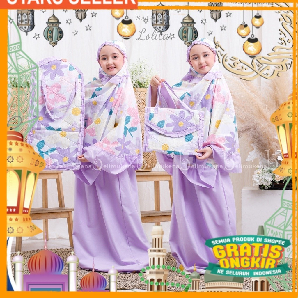 BELIMUKENA PREMIUM -  Mukena Anak Katun Lolita ( Tas Sajadah )/ Pink Dusty Fanta Merah muda