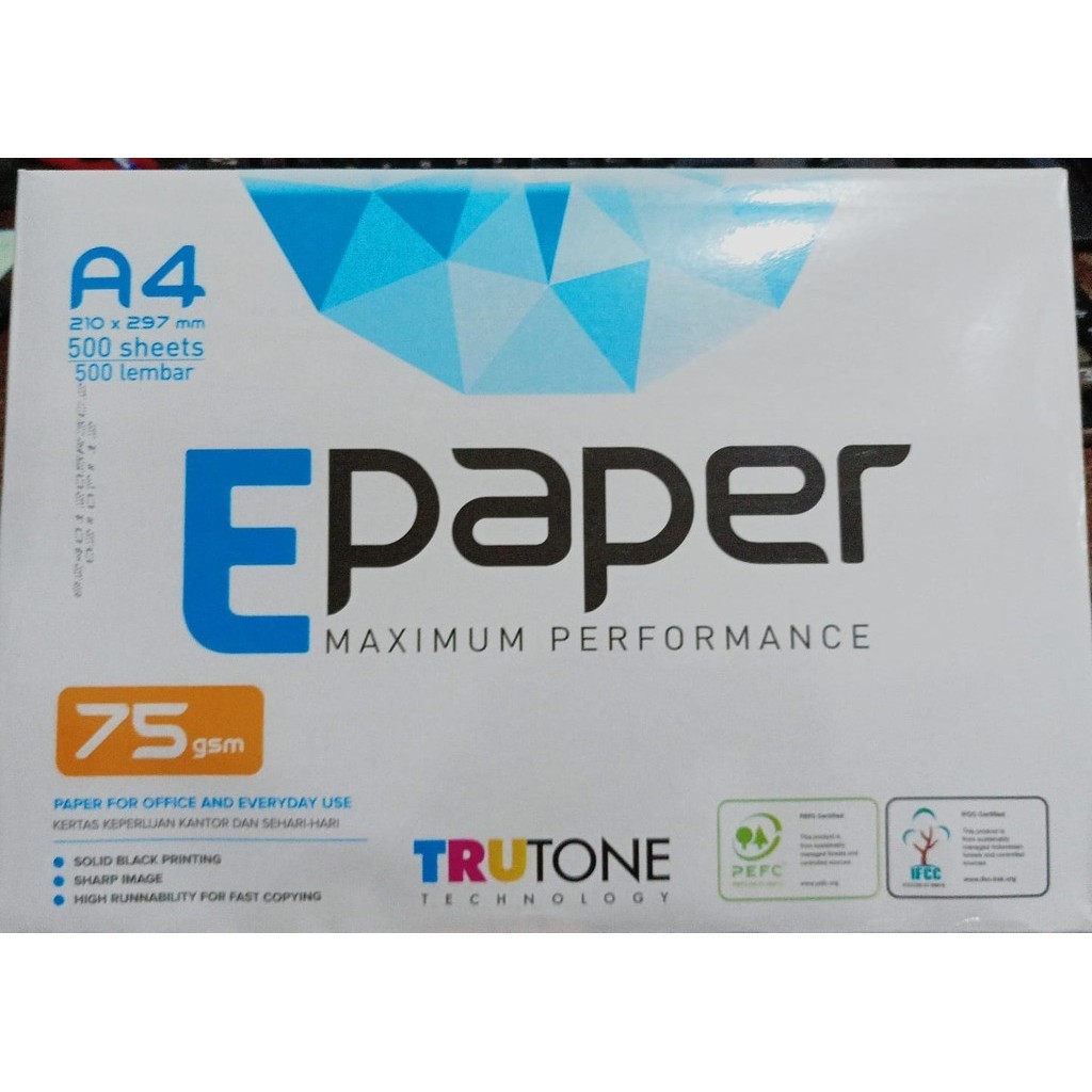 

HVS PUTIH 75 GSM E PAPER ISI 500 LEMBAR / KERTAS FOTOCOPY A4