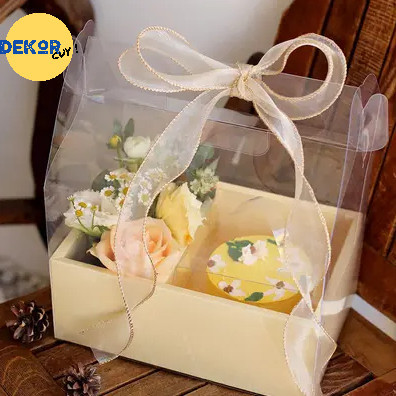 TRANSPARENT PORTABLE FLOWER BOX kotak kue korea bunga mika handy box transparan bloom korean cake bo