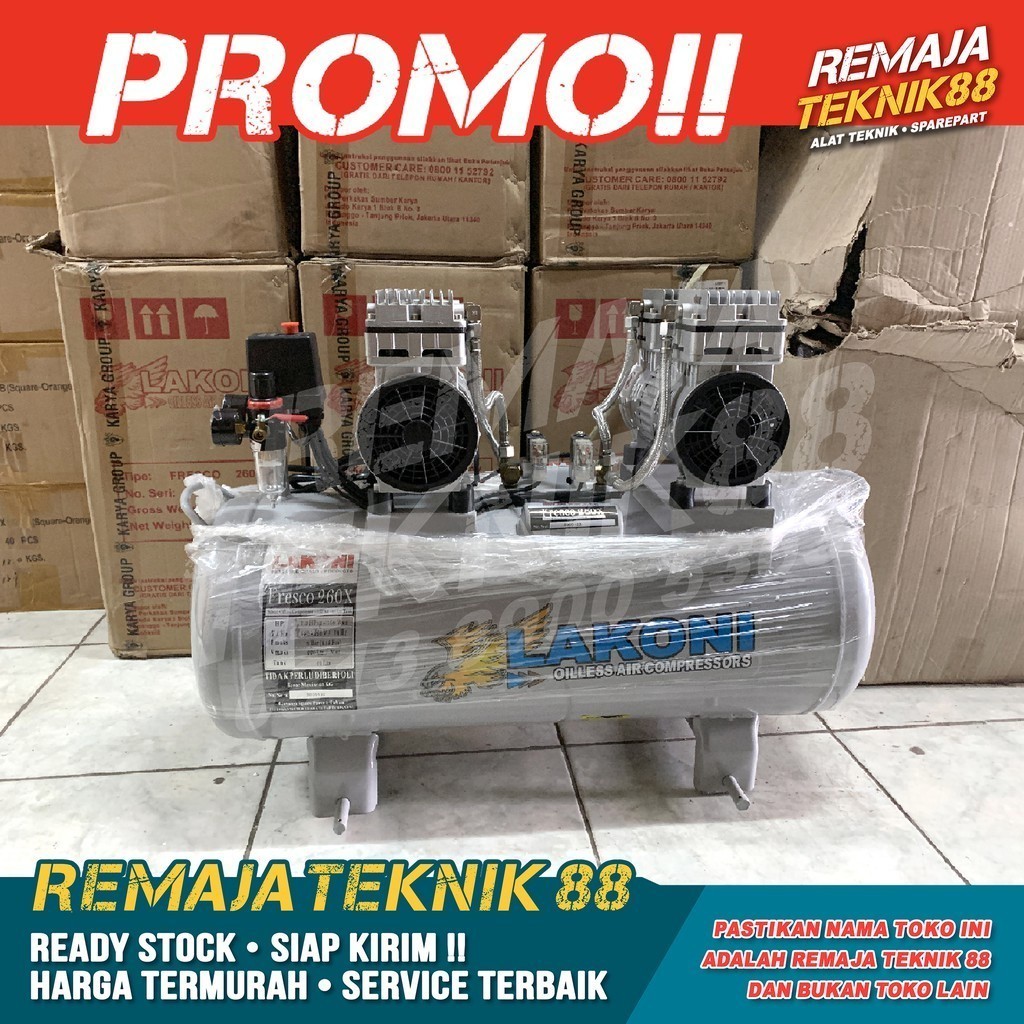 promo spesial big salle KOMPRESOR ANGIN / 2x1HP LAKONI FRESCO 260X / KOMPRESOR OILESS SILENT / TANPA