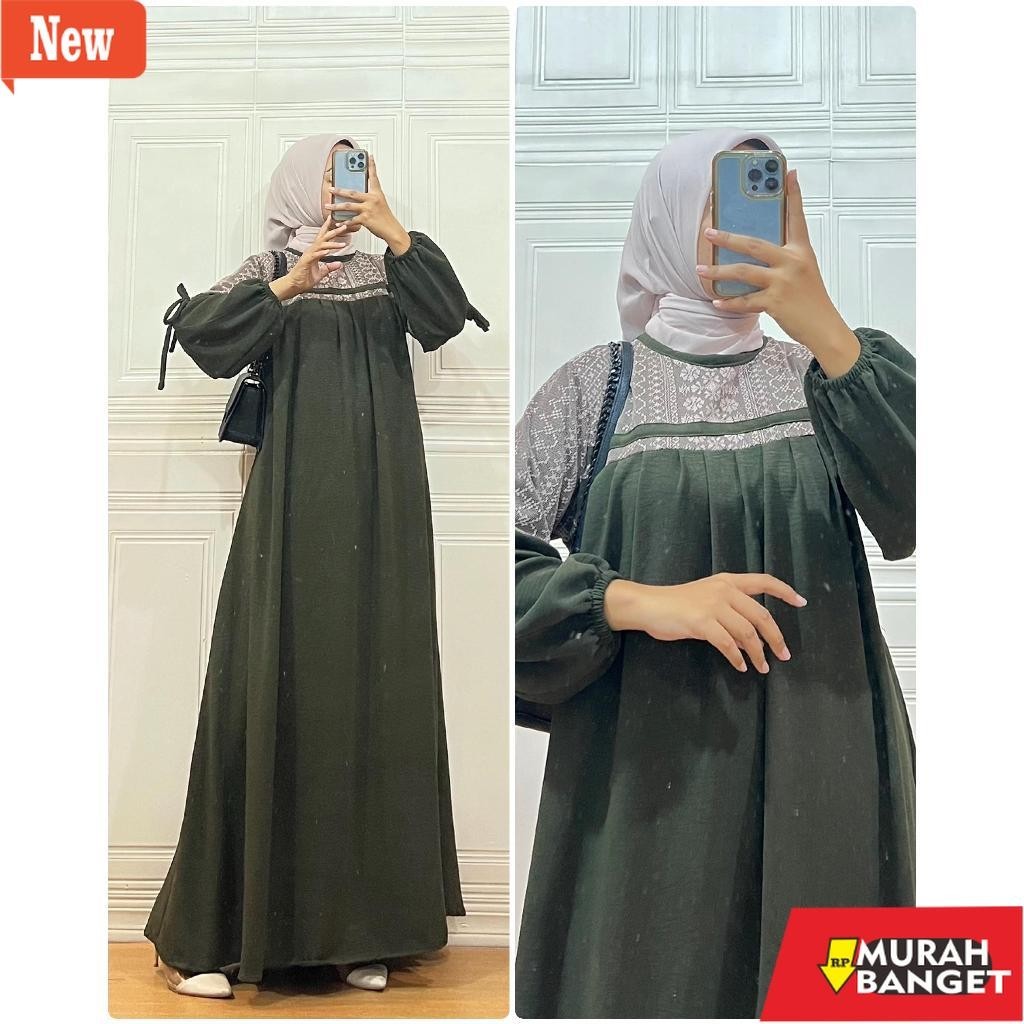 Gamis pesta- NAGITA DRESS gamis crinkle airflow mix brokat polos