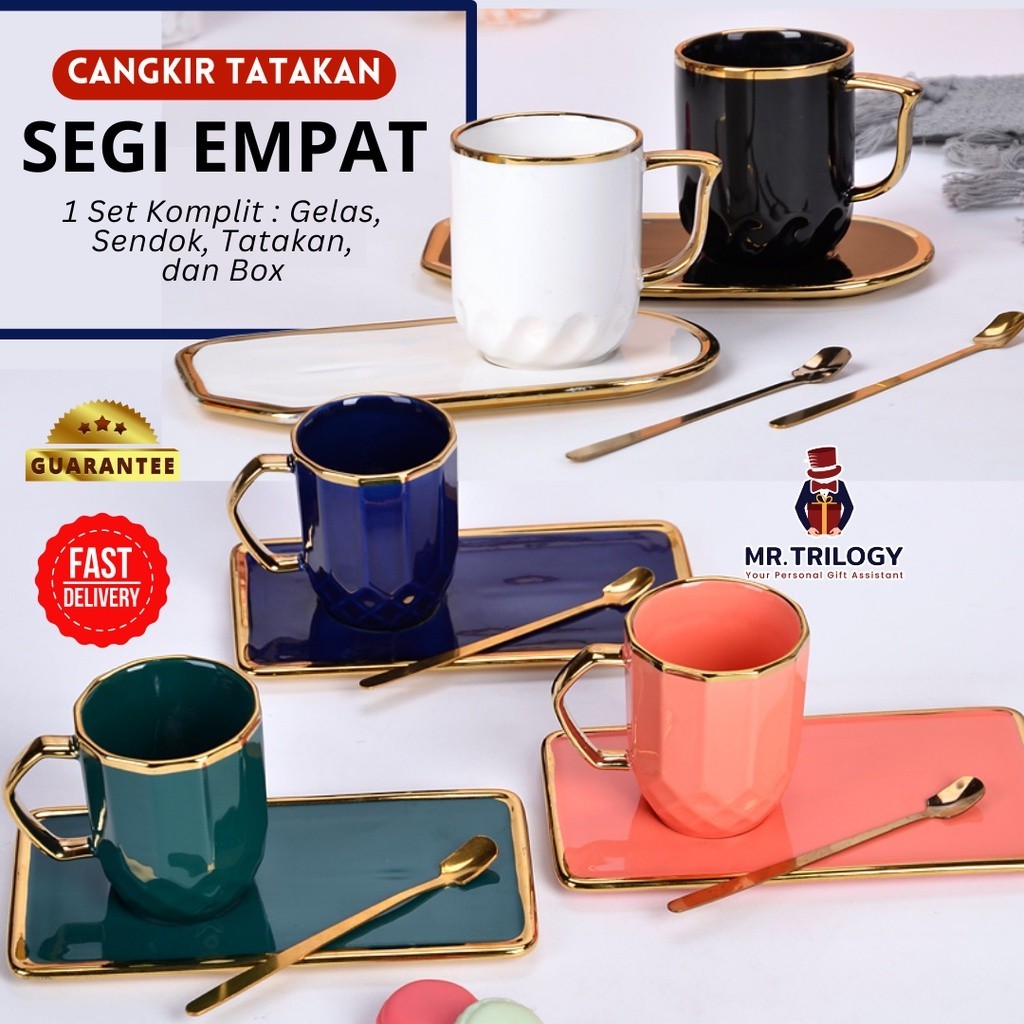 

Gelas Set Keramik Tatakan SEGI 4 Mug Cangkir Teh Kopi Hampers Souvenir Kado Unik Wedding/ Baru Mewah