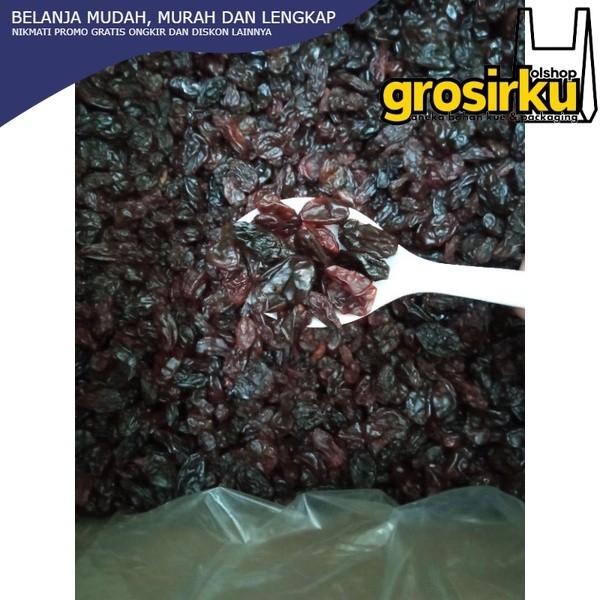 

GROSIRKU/KISMIS DARK BROWN RAISIN KEMASAN 250 gram / KISMIS HITAM