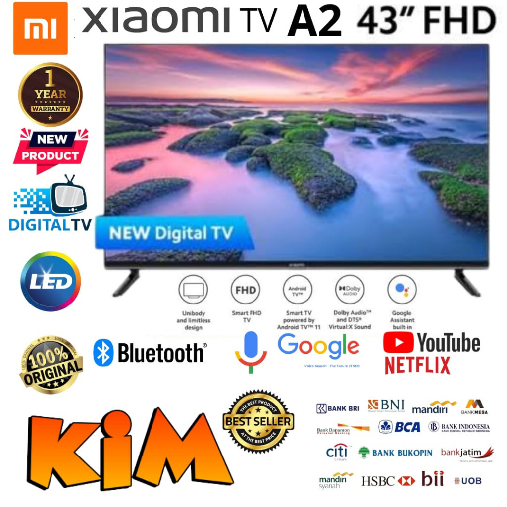 Led Xiaomi 43 inch Mi TV A2 43 Smart Android 11 Digital TV FHD - 43A2 - L43M7