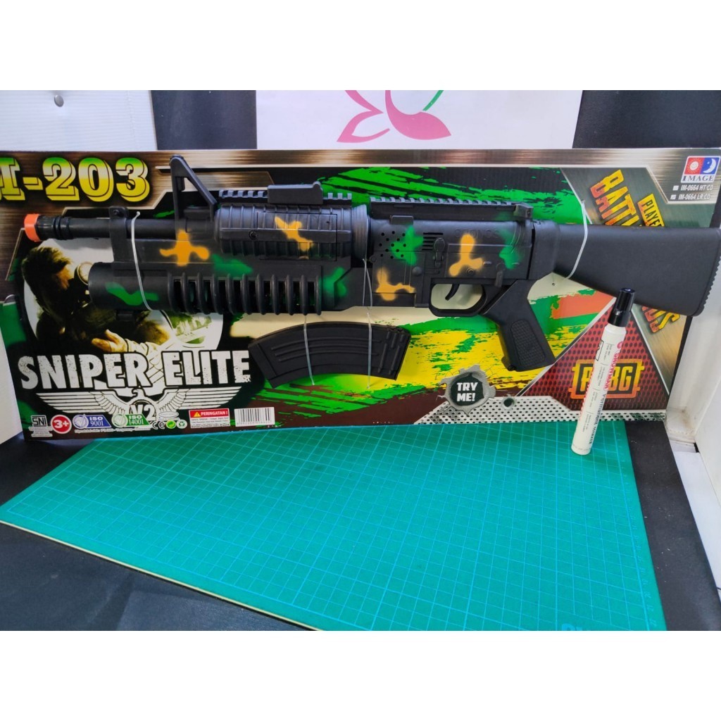 Tembak KretekSniper Elite M203Army Sparley Gun DorengMachine Gun HitamMainan Tembak Sniper M203Temba