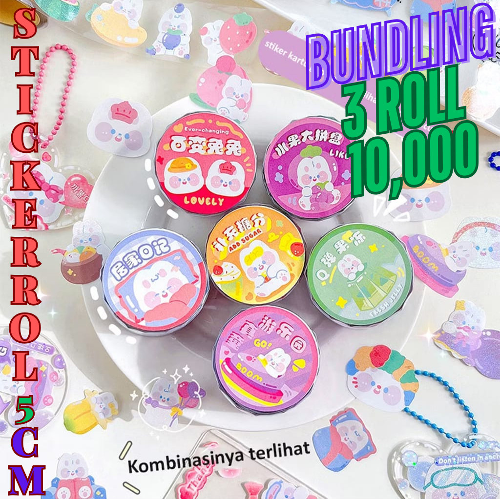 

[Paket Bundling] Sticker MOMO ROL Isi 5 Roll 3 Cm Dan 3 Roll 5 Cm Waterproof Kartun Viral Lucu Korea DIY Murah