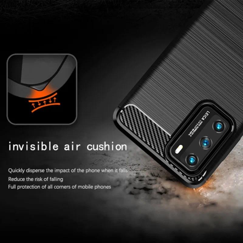 Casing HP Huawei P40 Phone p40 Huawei Casing TPU Tekstur Serat Karbon Silikon Lembut Penutup belakan