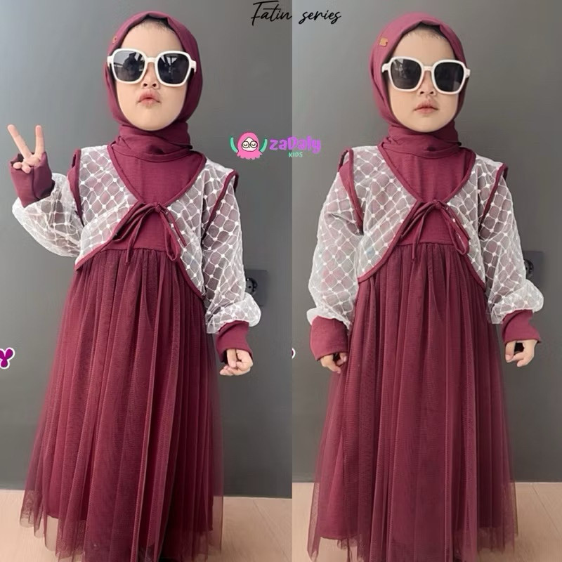 NY78YG FATIN  series Terbaru dari Zadaly Kids - gamis burgundy, Gamis Anak Muslimah, Gaun Anak Perem