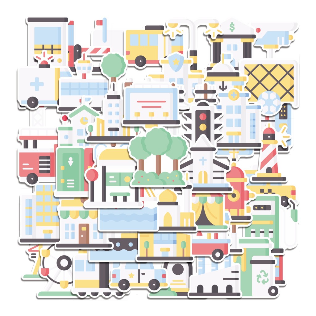 

COD 50 Pcs Stiker City Elements / Elemen Kota Lucu Anti Air Untuk Dekorasi Notebook Sepeda Skateboard Handphone