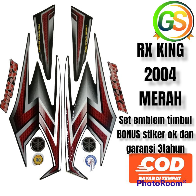 striping rx king 2004 merah set emblem timbul, lis body rx king 2004 merah komplit emblem timbul