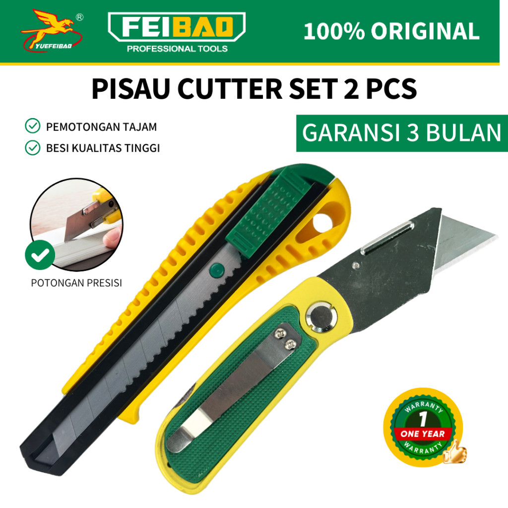 

Feibao Pisau Cutter Set 2 Pcs / 2 Pcs Set Utility Knife / Pisau Lurus Dan Hook / SK5 Steel / F32-302