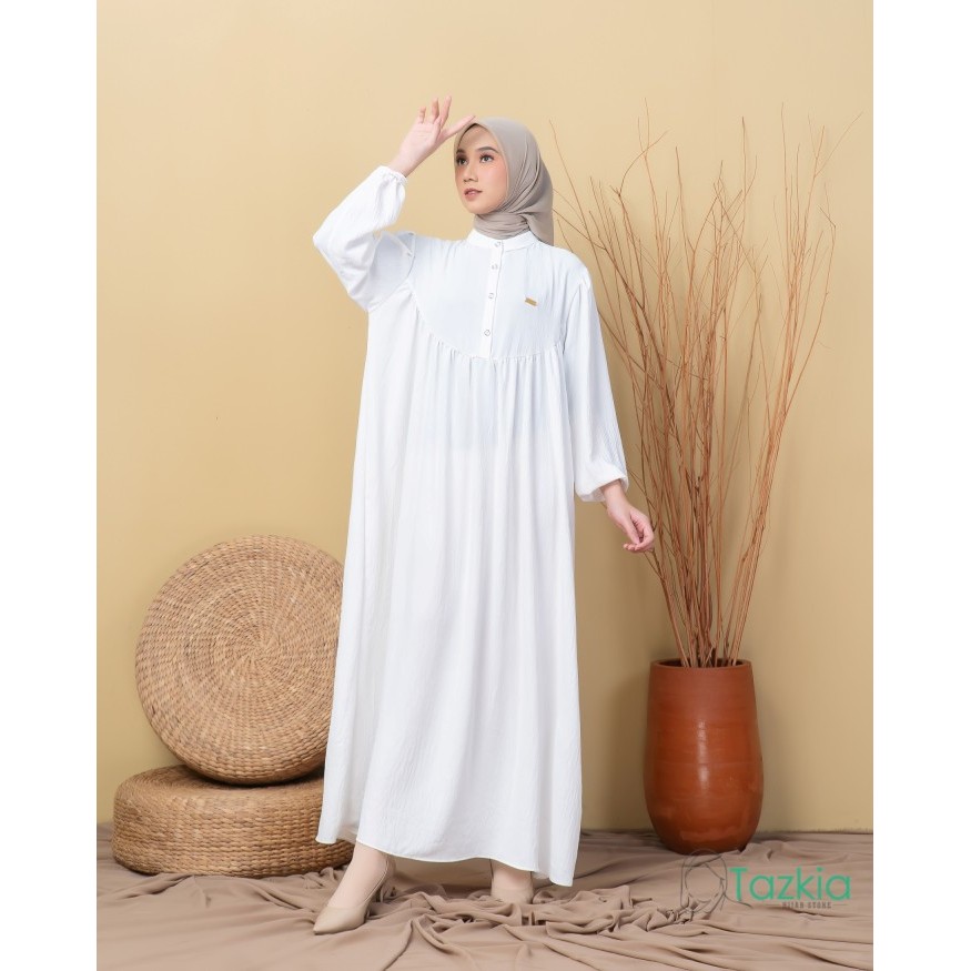 "V.NLN" - SALE Dress Muslim Wanita | Amelia White Gamis Polos Crinkle | Tazkia Hijab