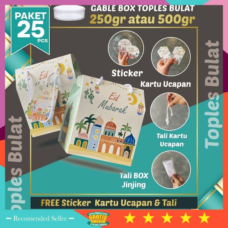 

hadiah Anniversary Wedding Pernikahan Teman Sahabat Pacar Pasangan / 25pcs Gable Box Lebaran Tali jinjing/ Box Hampers Kue Kering Idul Fitri Toples Bulat / WHITE PINK (Paket 25pcs)