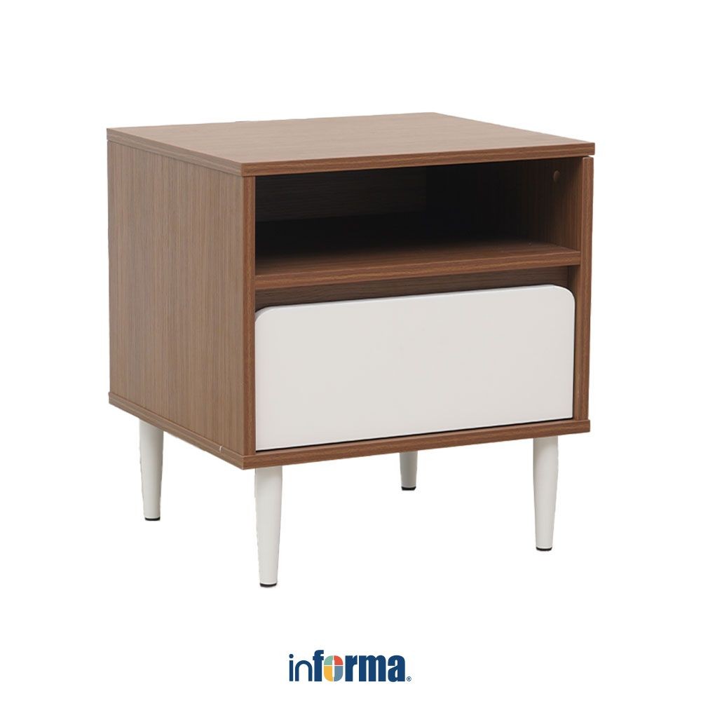 Informa Harvey Nakas - Krem Beige/Cokelat Walnut Bedside Table Meja Nightstand Furnitur Kamar Meja L