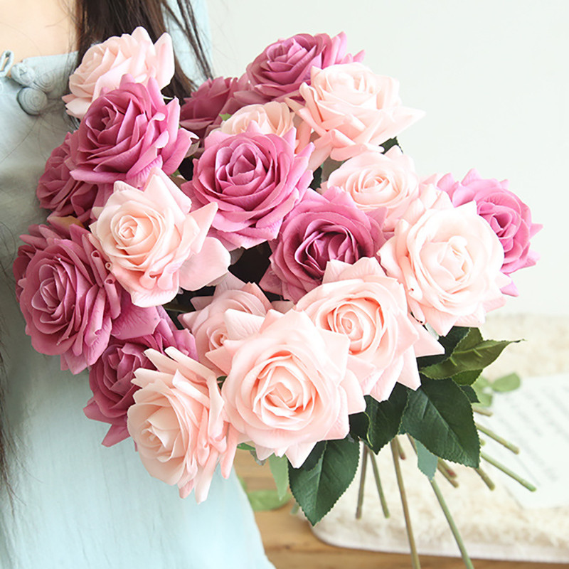 

10pcs Rose Artificial Flowers Latex Real Touch Rose for Wedding Home Party Decor Shooting Prop Fake Rose Flowers