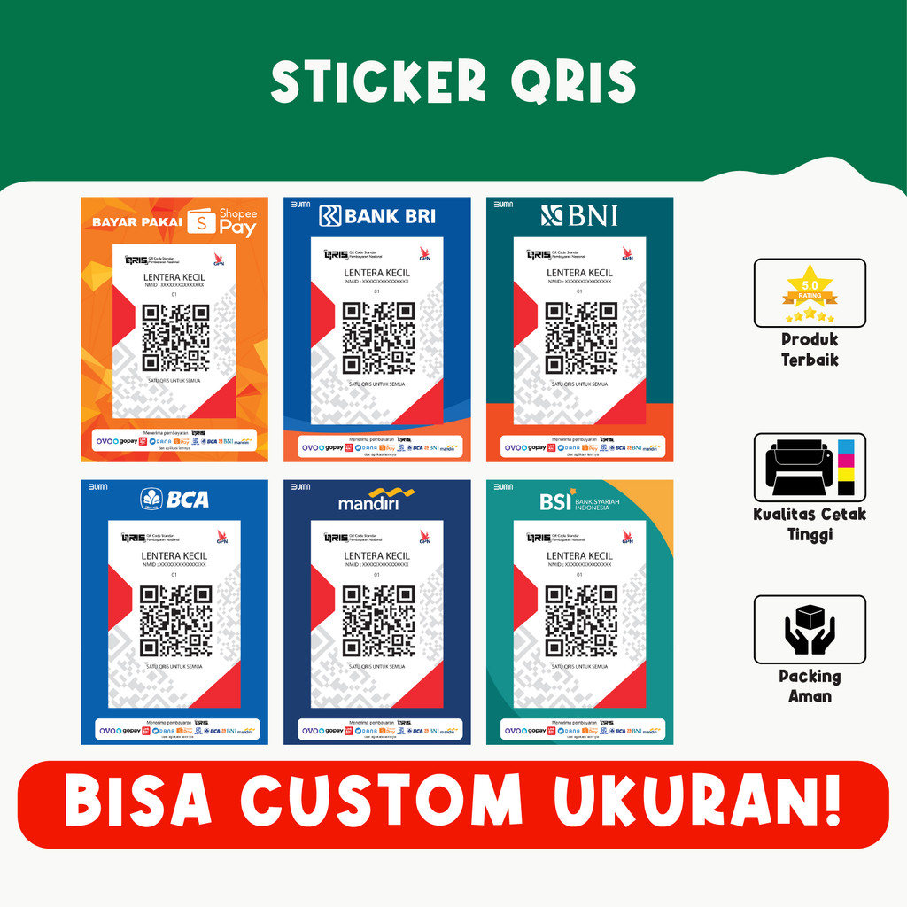 

Sticker QRIS Pembayaran – Praktis, Tahan Lama, Cetak HD, Bisa Custom Bank