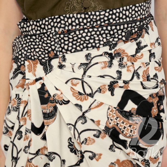 "V.NLN" - TERBARU ROK BATIK SPAN Skirt Lilit Kebaya Instan Wanita Wayang Putih 722659 - Kain Saja