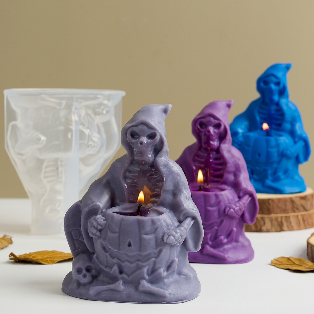 

Grim Reaper Skull Candle Silicone Mold DIY Halloween Decor Candle Handmade Soap Plaster Epoxy Craft Casting Molds for Home Gift