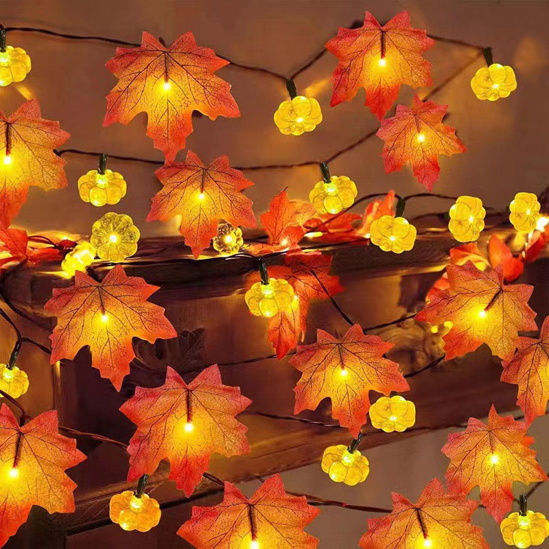 

Pumpkin Maple Leaves String Lights Fall LED Fairy Light Garland Autumn home Harvest Thanksgiving Halloween party Decorations