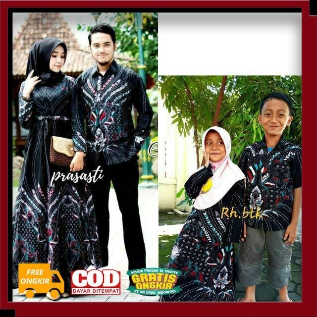 Couple Gamis Batik Set Anak Ayah ibu baju Batik Couple Keluarga Masker kain batik Motif bolak balik/
