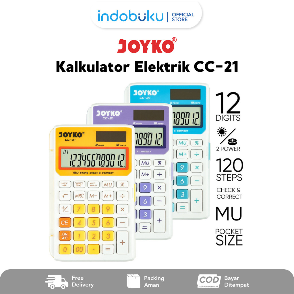 

Kalkulator Elektronik Joyko CC-21 12 Digit 3 Warna