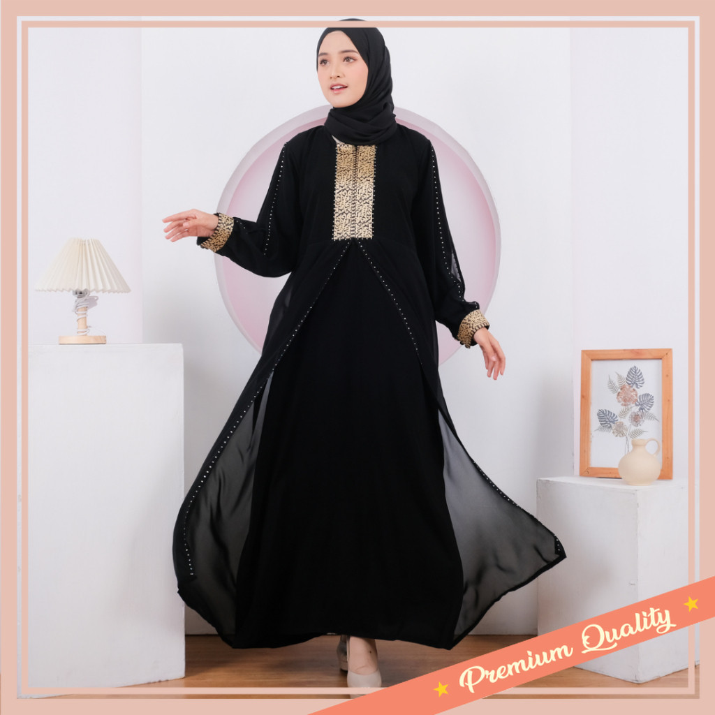 Gamis Kekinian Remaja Anak Dewasa Murah Keren / Abaya Hitam Gamis Arab Turkey Bahan JetBlack