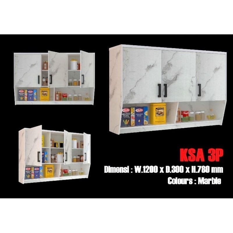 Kitchen set atas 3 pintu / Kitchen set Minimalis / Kitchen set Motif  Marble / Kitchen set