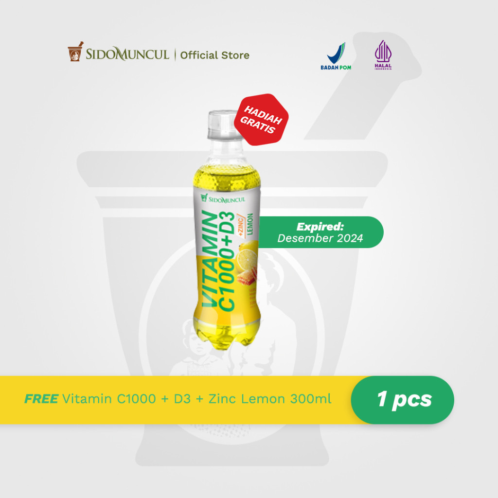 Free Sido Muncul Vitamin C1000 + D3 + Zinc Lemon 300ml - Daya Tahan Tubuh (Near Expired Date)