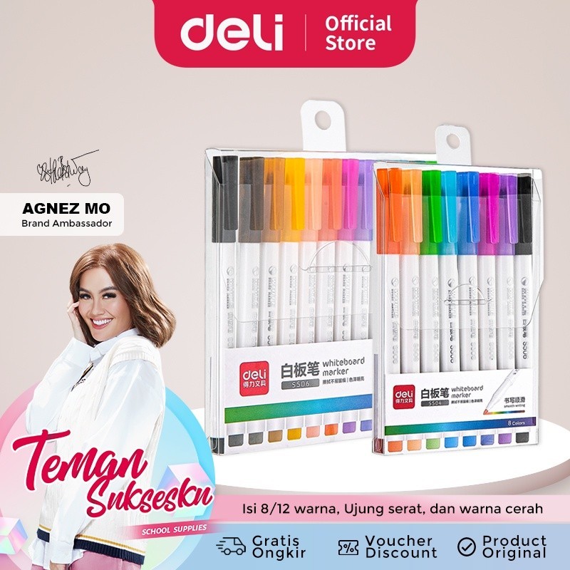 

Deli Spidol Whiteboard Marker Warna 8 Warna - S504
