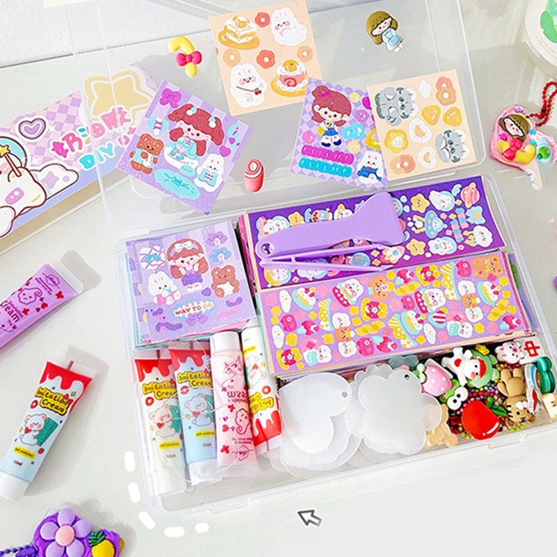 

500 PCS Kotak Indah Kartun Cream Gum Stiker Bahan Kartu Guka Siswa Deco DIY Decals Aksesoris Set