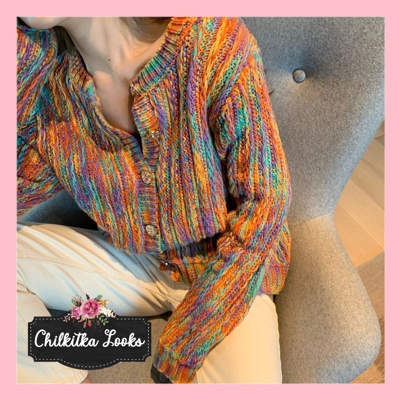 CHILKITKA LOOKS KOREAN FASHION STYLE CARDIGAN PELANGI CARDIGAN RAINBOW KOREAN OUTFIT CARDIGAN KOREA 