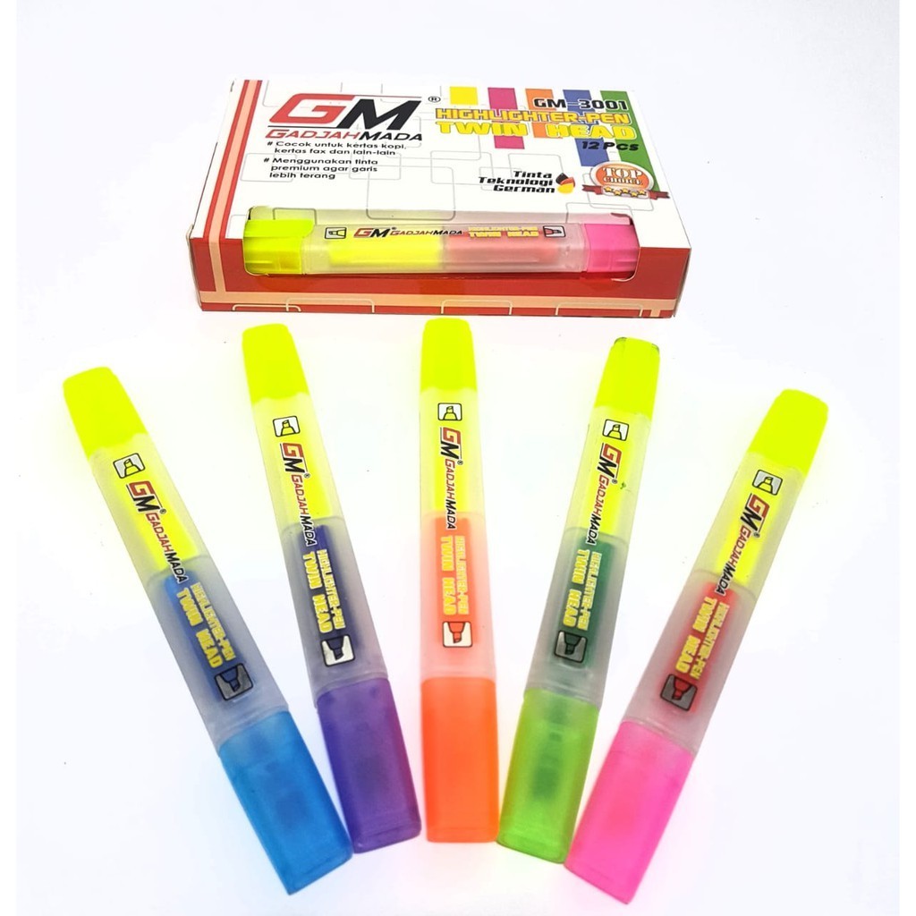 Grosir ( 1 PCS ) Highlighter Pen GM-3001 Twin Head / Dua Kepala GADJAH MADA