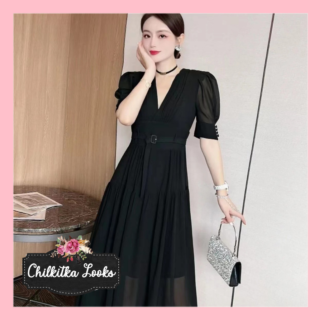 CHILKITKA LOOKS FASHION 2023 V -Neck baru rok besar/gaun hitam elegan/gaun liar/gaun pesta/dress pes