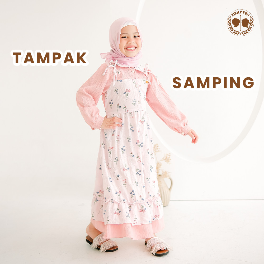 MARVES Noura Baju Gamis Anak Perempuan Set Hijab Bahan Crinkle Usia 1 Hingga 14 Tahun-6
