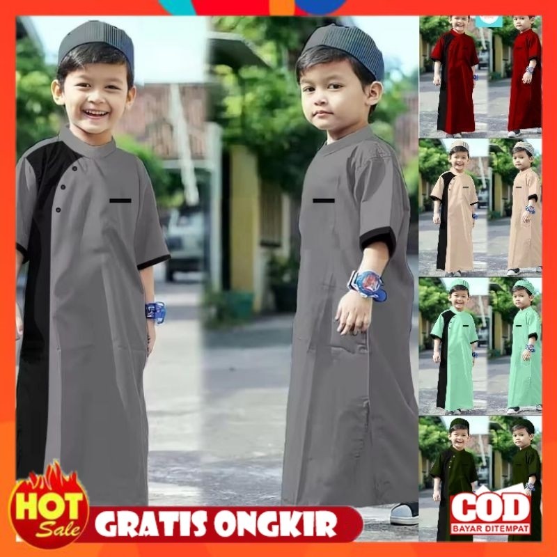 KAIN ADEM HALUS TEBAL / Jubah Gamis Anak Laki Laki Azka Baju Koko Anak Free Peci putih rajut