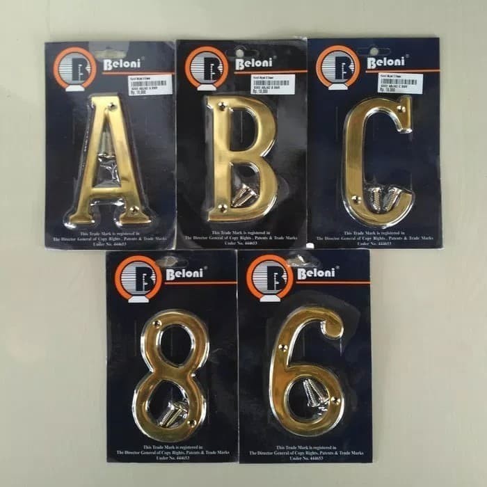 Nomor Huruf Rumah GOLD Chrome Metal - Nomor Rumah - Huruf Rumah - Garis Miring