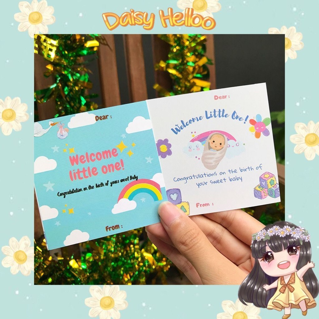 Kartu Ucapan 1 pcs Born Day Baby Boy Girl Aesthetic Card Birth Hari Lahir Bayi Hang Tag Parcel Hampe