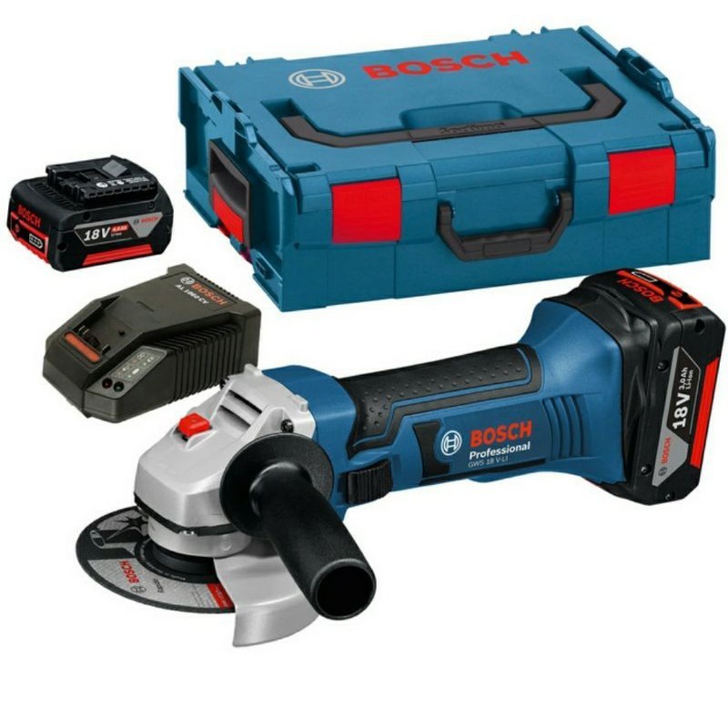 promo Mesin Gerinda Baterai Cordless Bosch GWS 18 V- Li Komplit Set plus Toolbox