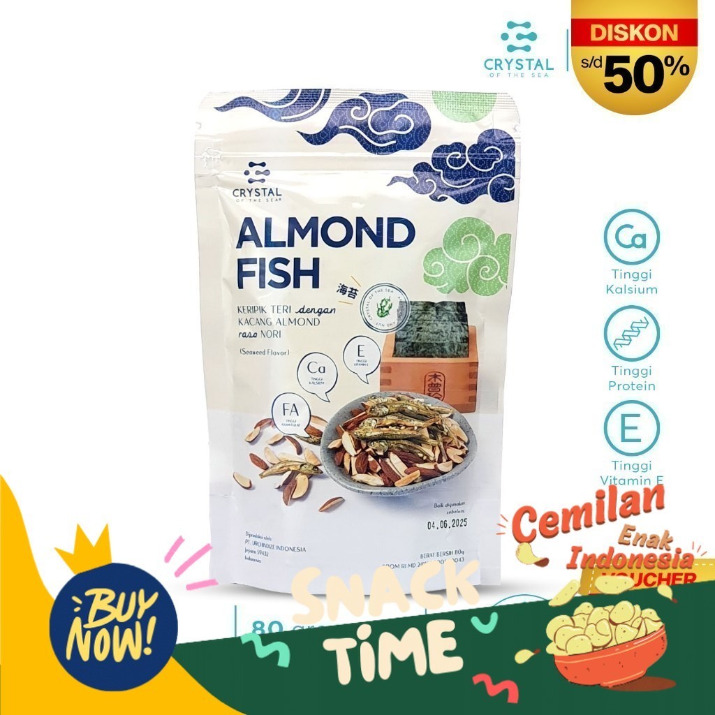 

Special Diskon CRYSTAL OF THE SEA Almond Fish Snack Keripik Ikan Teri Kacang Almond Halal BPOM 80GR Rasa Nori Flavor Sehat Tanpa MSG dan Pengawet 084