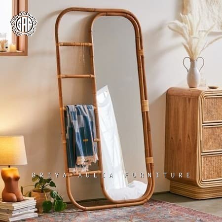 Mirror rotan alami cermin rotan full body cermin badan aesthetic