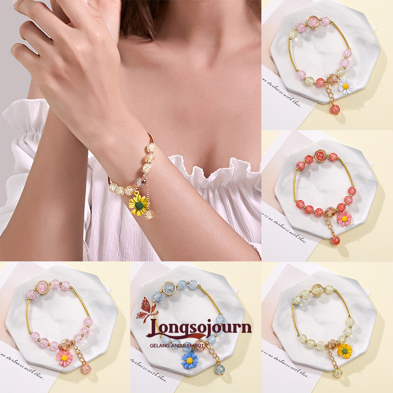 ✨COD  Gelang Kristal Daisy Gelang Bunga Gelang Manik-manik Daisy KecilGelang Manik-manik Manik-manik