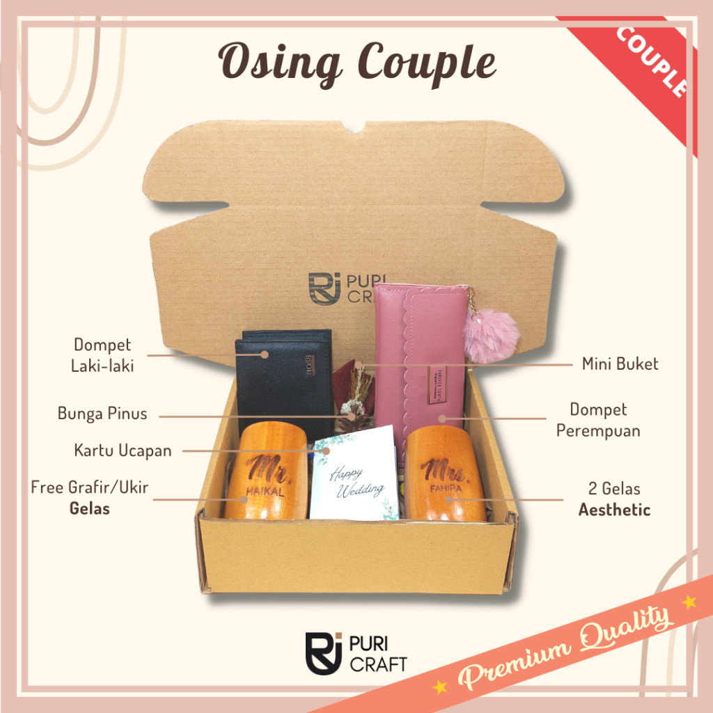 

Hampers Murah edisi lebaran idul fitri / OSING Couple Series / FREE UKIR / Hampers Pernikahan / Hampers Wedding / Kado Pernikahan / Kado Aesthetic / Wedding Gift / Hampers Lebaran / Kado Unik / Kado Cowok / Kado Cewek / Puri Craft