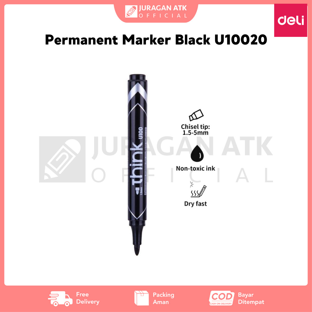 

Permanent Marker Black Deli Spidol Permanent Deli Hitam U10020