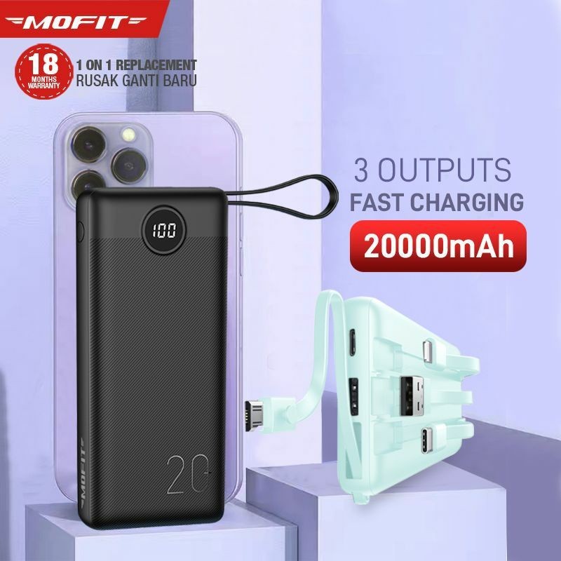 Powerbank MOFIT M26 20000mAh Build in Cable + Fast Charge 2.4A Real Capacity
