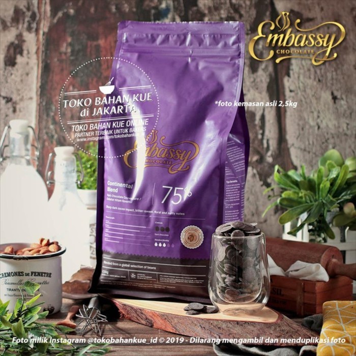 

Embassy Chocolate - Continental 75 500gr Couverture Dark Coklat Tulip