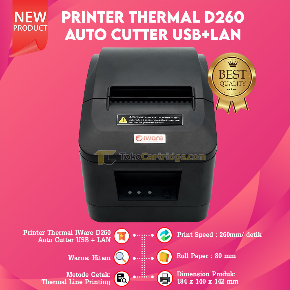 Printer Thermal Kasir D260 Kertas 80mm IWare Printer Kasir Cetak Label Resi USB Wifi Bluetooth Garan