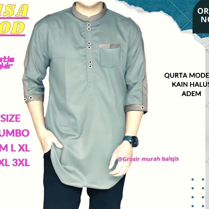 promosi toko Big Size Jumbo XXXL Baju Koko Gamis Kurta Pria Pakaian Muslim laki - telor asin, S