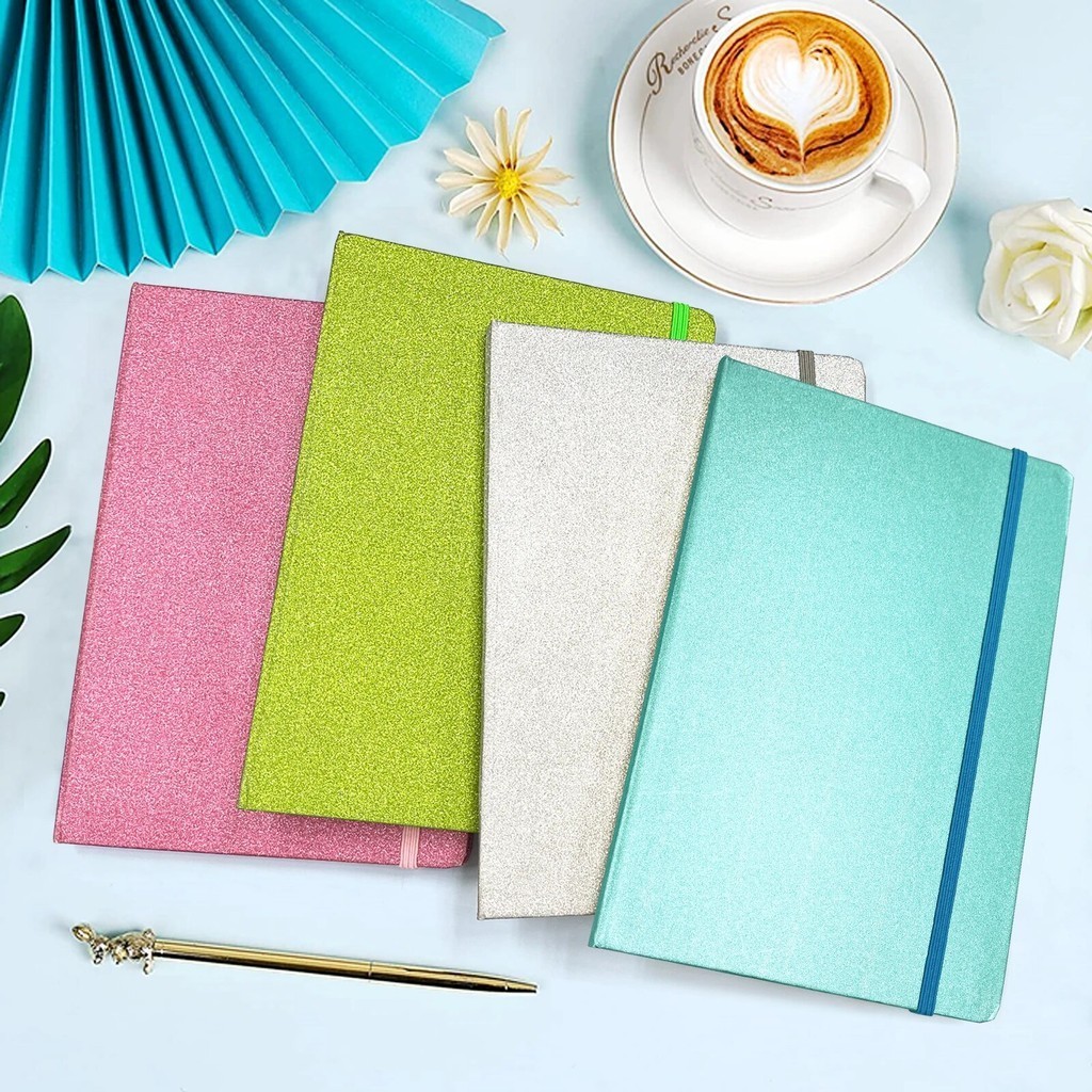 

A5 Glitter Notebook, Hardcover 160 Pages Never Peel Off Sparkle Glitter Lined Journal for Women Girls Writing Note Taking Works